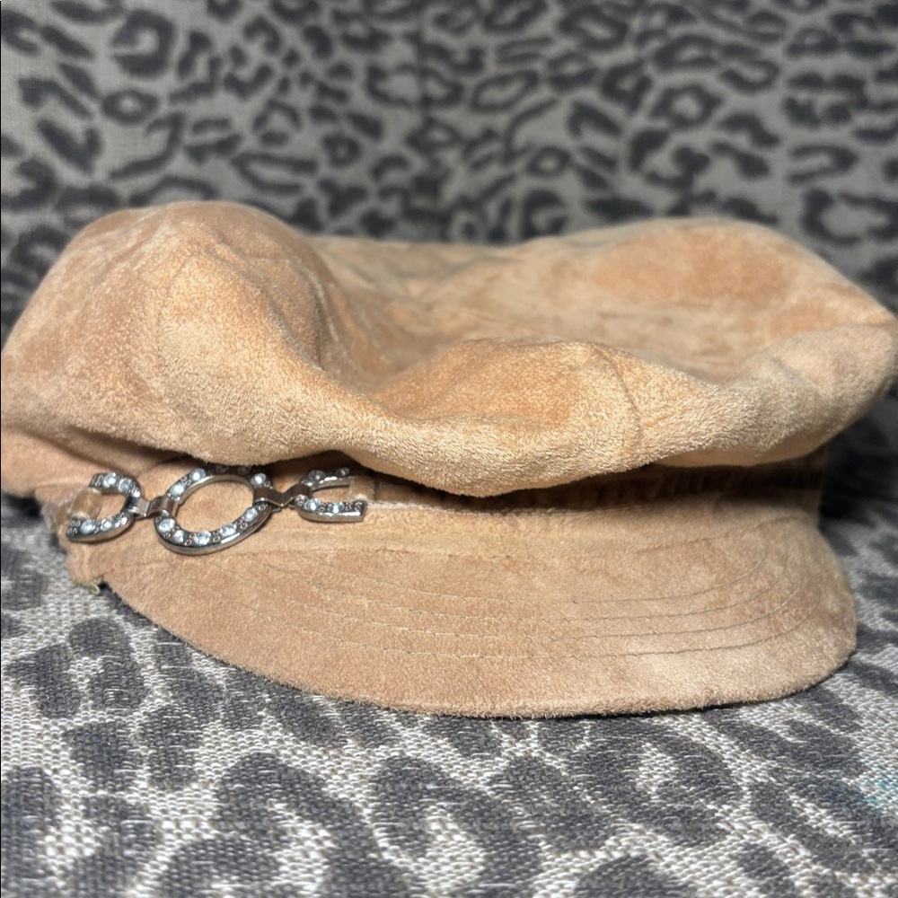 Y2k Faux‎ suede baker boy hat newsboy hat beige tan embellished trendy hat - Picture 2 of 8